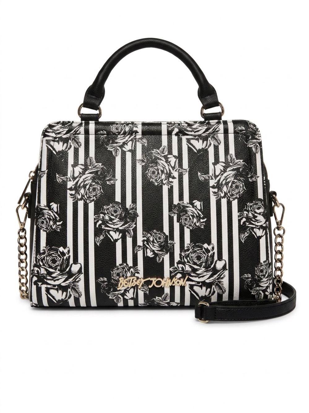 Betsey Johnson Black & Light Pink Floral Bow Shoulder Bag - Picture 3 of 6